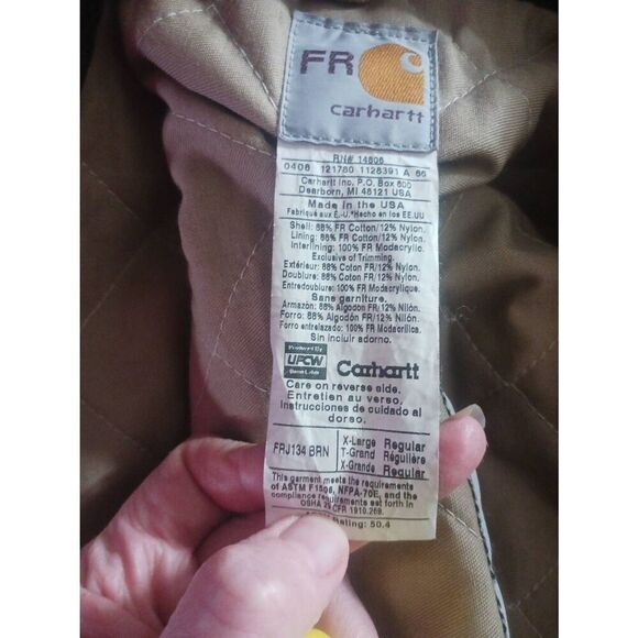 Carhartt FR flame resistant double closure snap and zip brown Detroit style made - Picture 6 of 6